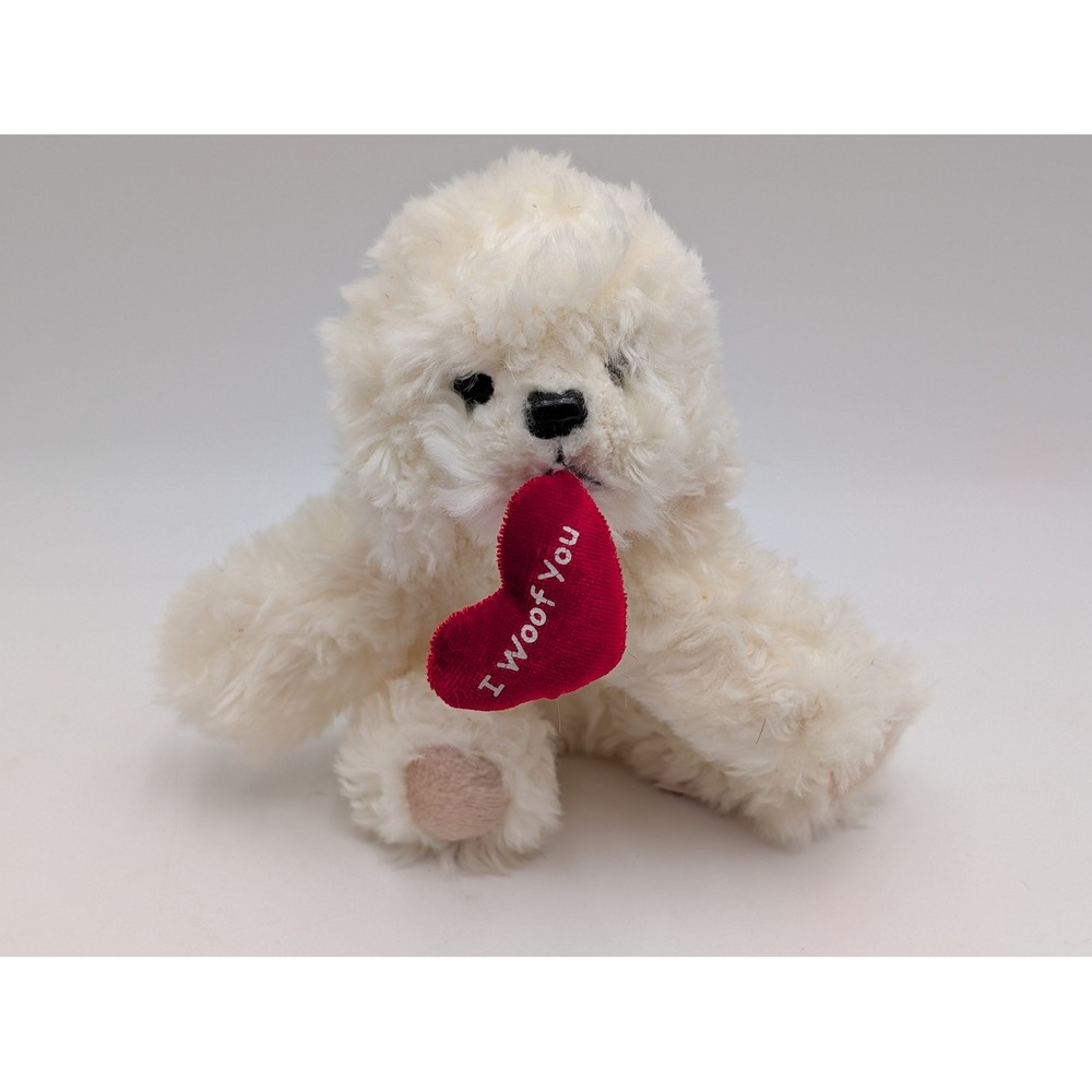 Russ Muffin Dog Plush Cream I‎ Woof You Heart Valentines Shaggy Puppy 5 Inch